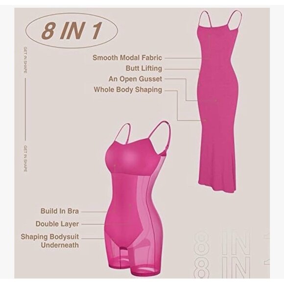 Popilush Shapewear L Dress Long Built Bra Slip Bodycon Maxi W/ Adjustable Strap - Picture 2 of 6